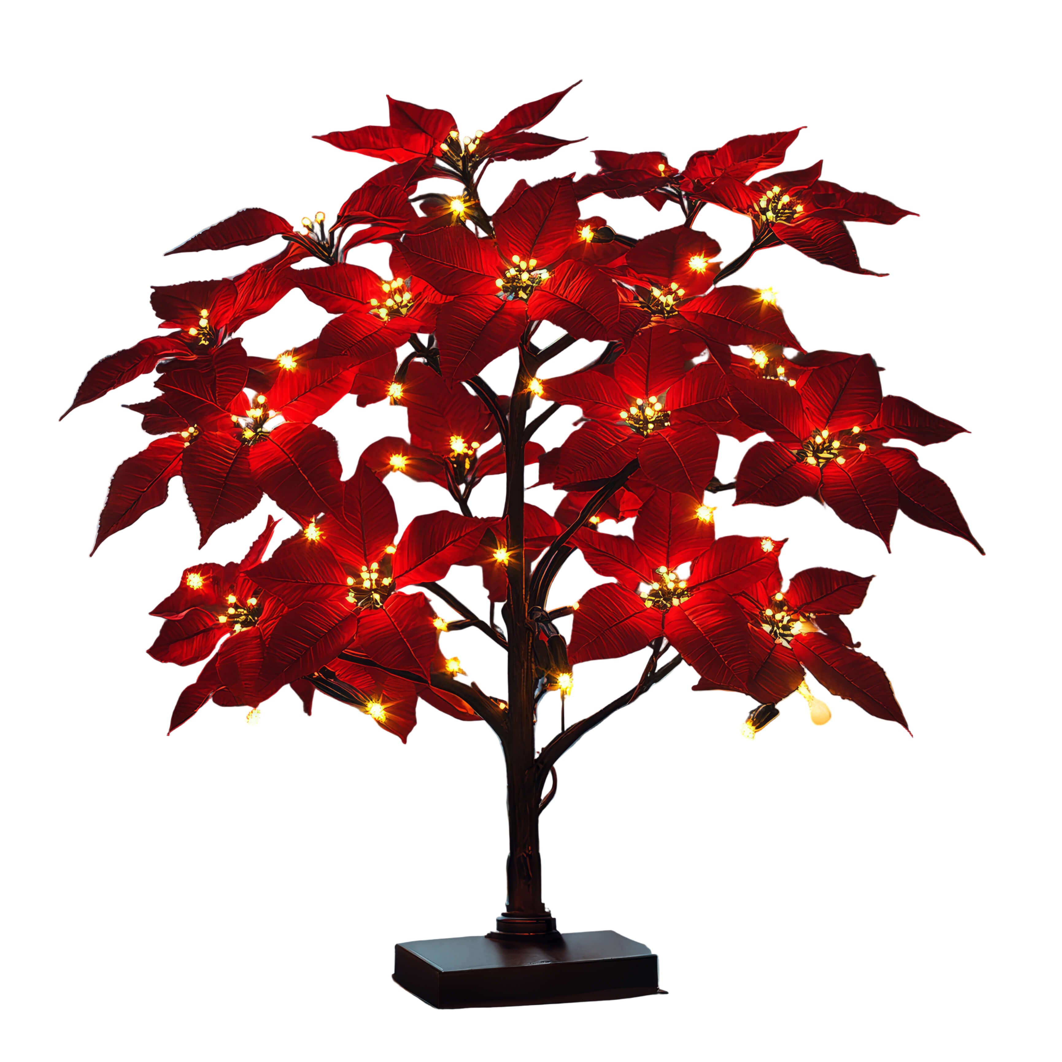 Dekoracja Świąteczna LED Drzewko Poinsecji 40 cm z Ciepłym Światłem – Ozdoba Świąteczna na Stół Boże Narodzenie 0