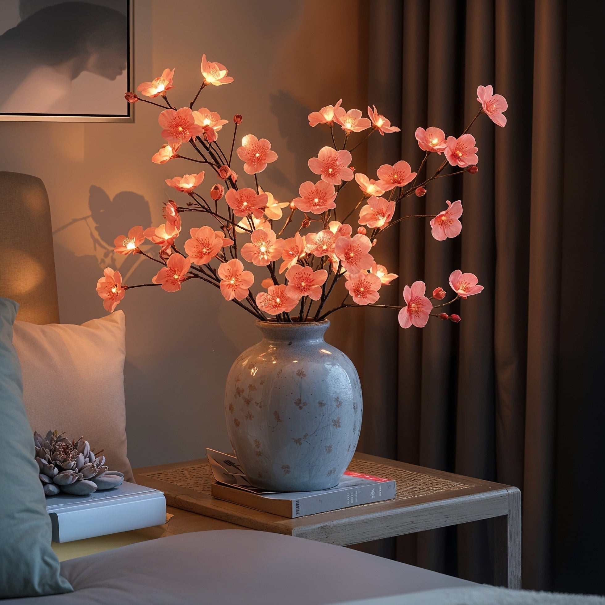 Dekoracyjna Gałąź Kwiatu Wiśni LED 70 cm, Jasnoróżowa, Energooszczędne Oświetlenie, Idealna na Specjalne Okazje 1
