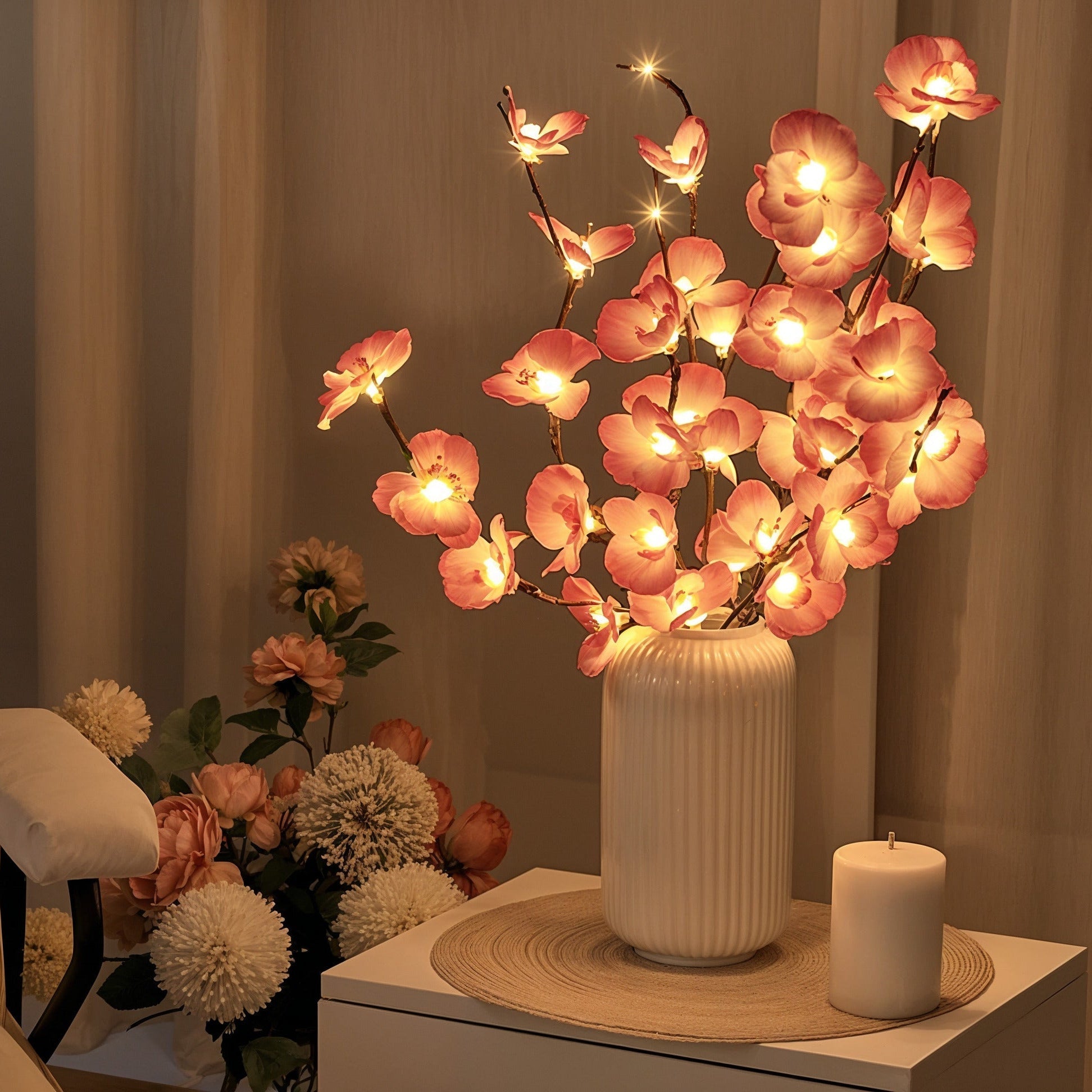 Dekoracyjna Gałąź Kwiatu Wiśni LED 70 cm, Jasnoróżowa, Energooszczędne Oświetlenie, Idealna na Specjalne Okazje 2