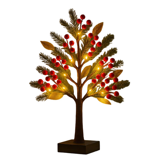 Dekoracyjne Bonsai z Czerwonymi Jagodami, Elastyczne Drzewko z Oświetleniem LED – 30 cm, Sztuczne Kwiaty do Dekoracji Wnętrz 3