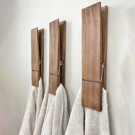 Drewniana Klipsa do Ręczników MegaGrip – Duża Klipsa do Łazienki, Naturalne Drewno, Nowoczesny Design 0