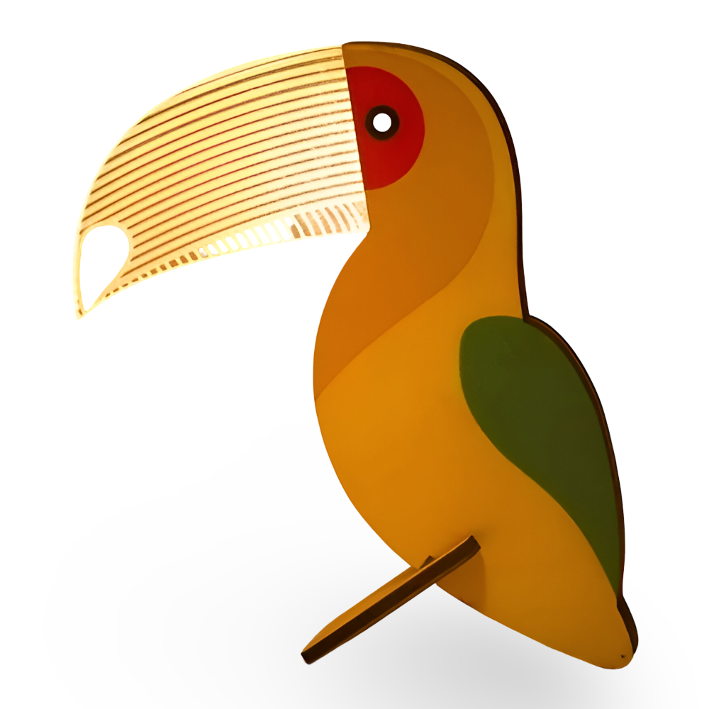 Drewniana Lampa Stołowa LED z Motywami Zwierząt – Urocza Lampa Dziecięca do Pokoju, Akryl i Drewno, Wbudowany Port USB 0