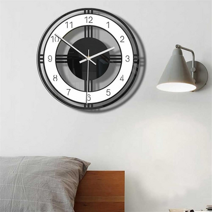 Duży Czarny Zegar Ścienny 28 cm – Nowoczesny Zegar na Ścianę do Salonu z Cichym Mechanizmem Quartz 0