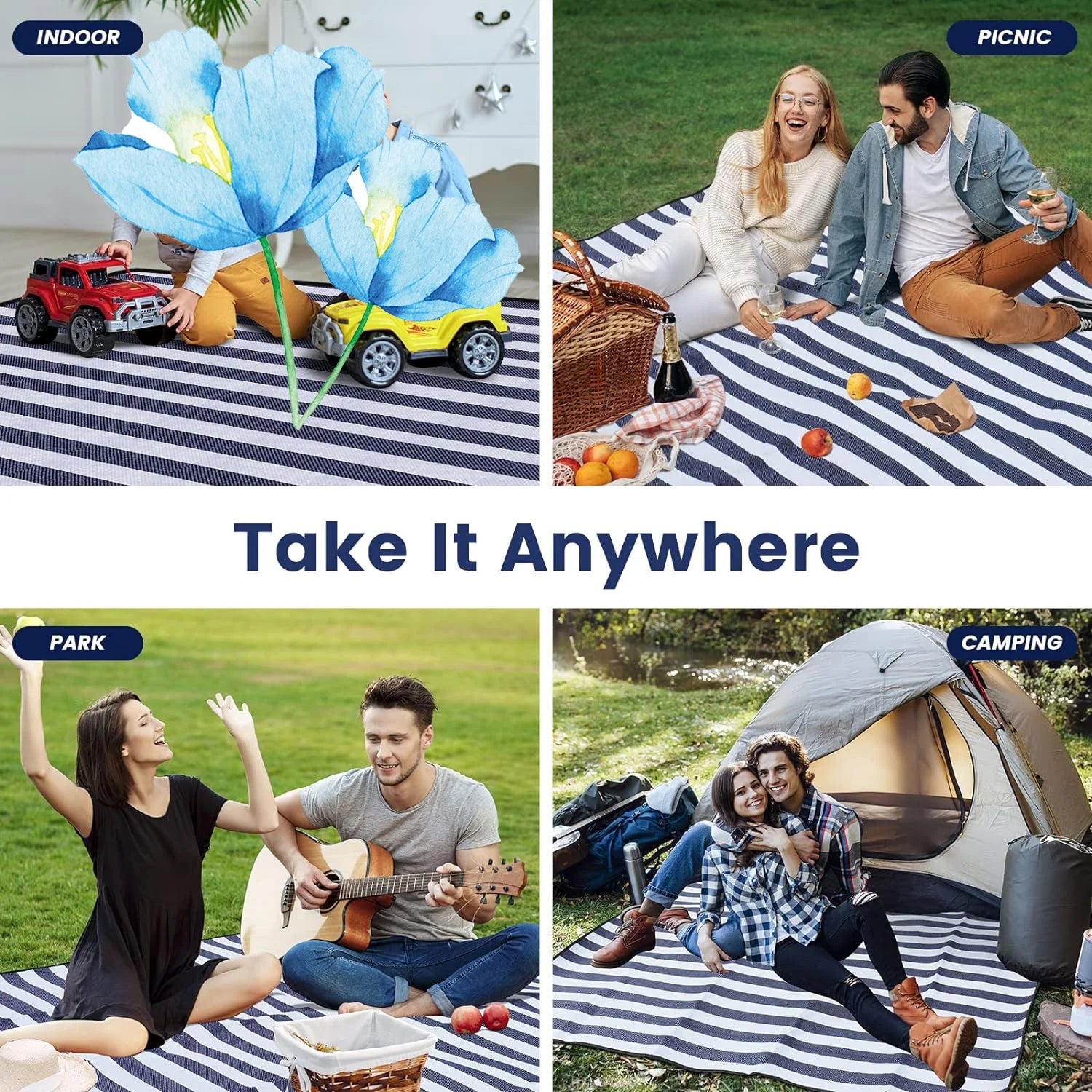 Duży Koc Piknikowy z Wodoodpornym Spodem dla 8 Osób – Idealny na Plażę i do Parku 4