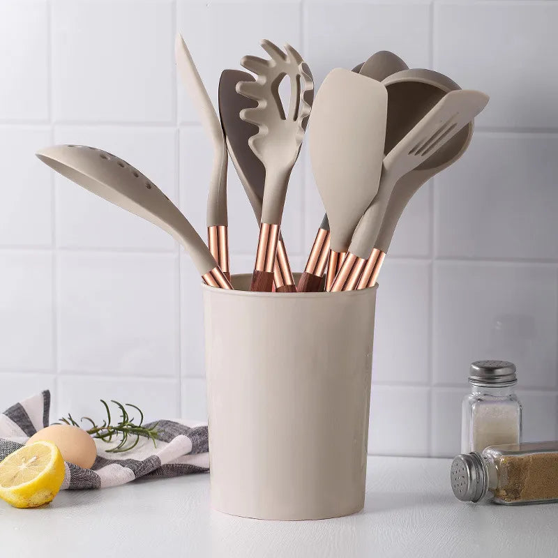 Elegancki Zestaw Kuchenny 10-Dzielny z Silikonu, Odporne Narzędzia do Gotowania, Nieprzywierające i Ergonomiczne Uchwyty 3