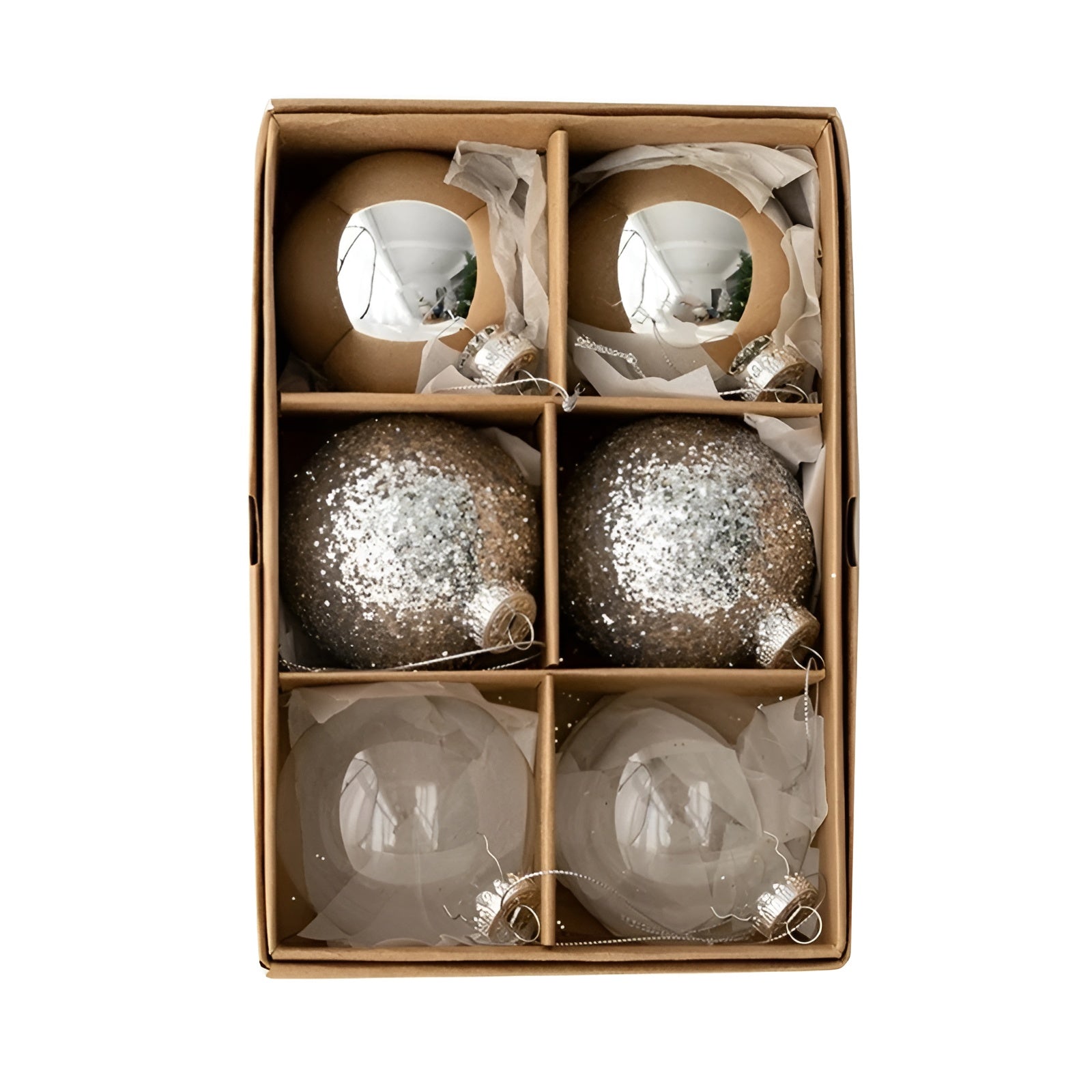 Elegancki Zestaw Szklanych Bombek Choinkowych – 6 Sztuk, Ozdoby Choinkowe w Różnych Powierzchniach, Idealne na Choinkę 0