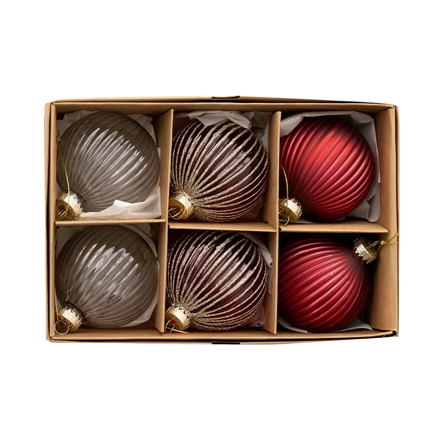Elegancki Zestaw Szklanych Bombek Choinkowych – 6 Sztuk, Ozdoby Choinkowe w Różnych Powierzchniach, Idealne na Choinkę 1