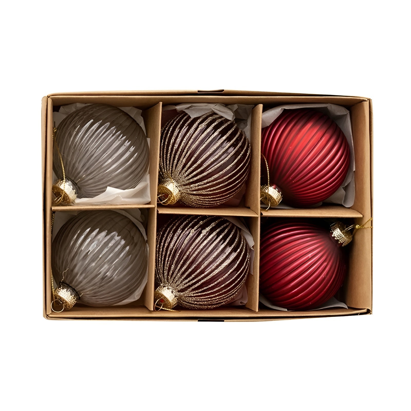 Elegancki Zestaw Szklanych Bombek Choinkowych – 6 Sztuk, Ozdoby Choinkowe w Różnych Powierzchniach, Idealne na Choinkę 1