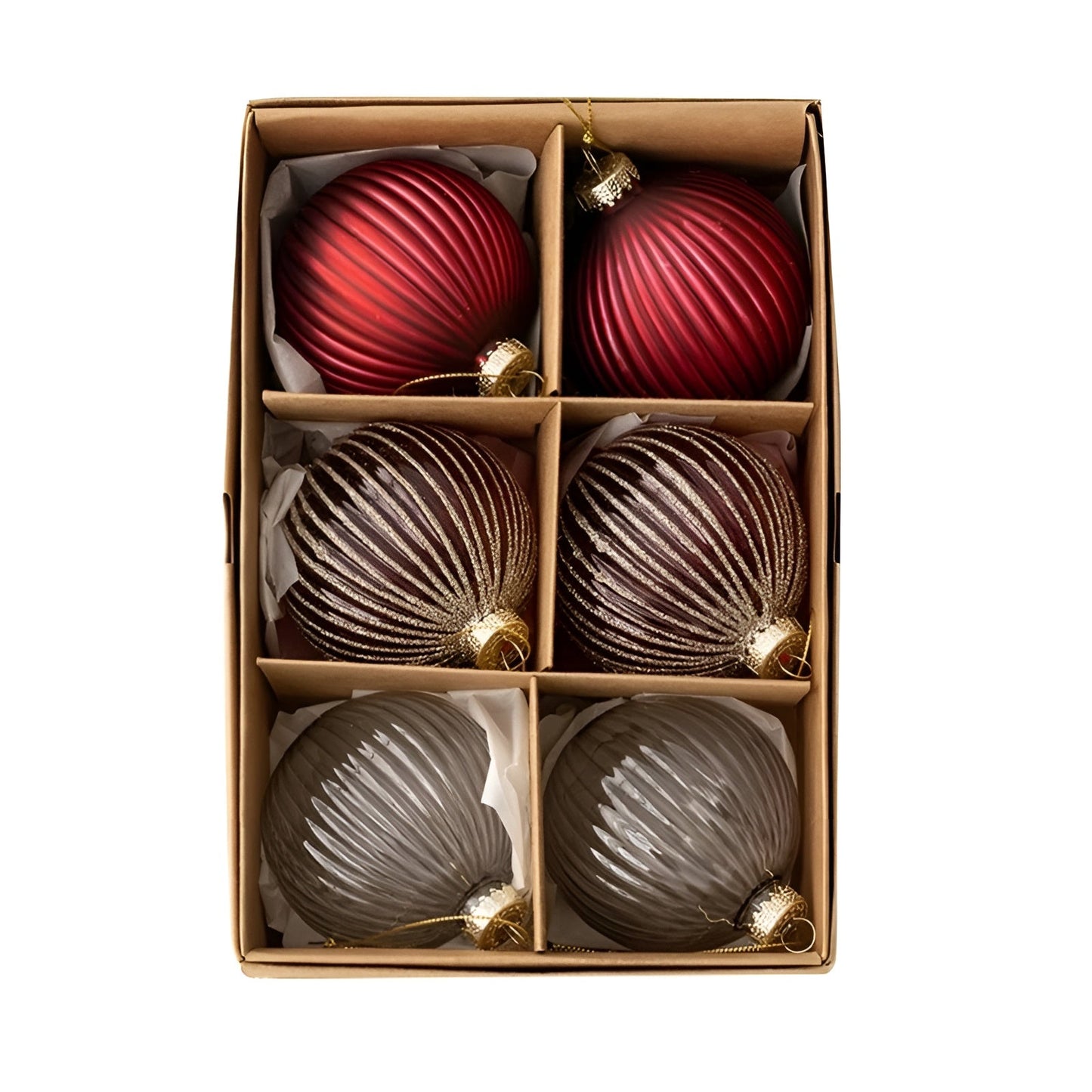 Elegancki Zestaw Szklanych Bombek Choinkowych – 6 Sztuk, Ozdoby Choinkowe w Różnych Powierzchniach, Idealne na Choinkę 4