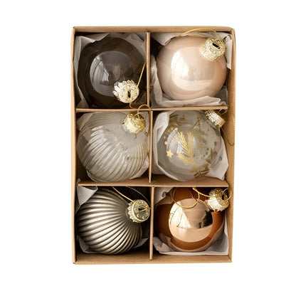 Elegancki Zestaw Szklanych Bombek Choinkowych – 6 Sztuk, Ozdoby Choinkowe w Różnych Powierzchniach, Idealne na Choinkę 6