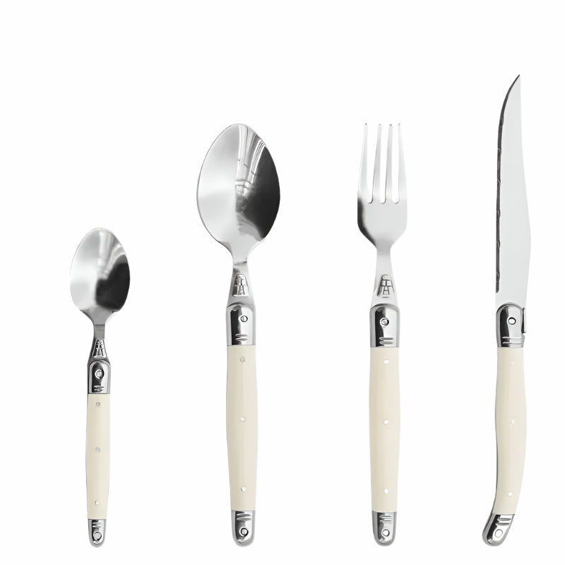 Elegancki Zestaw Sztućców Elfenbeinowy z Stali Nierdzewnej 304, 24 Części - Komplet Sztućców do Eleganckich Posiłków 10