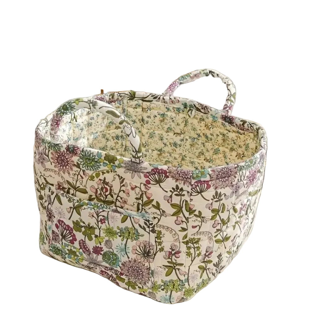 Elegancki płócienny kosz do przechowywania – romantyczny motyw kwiatowy do stylowego wystroju 0