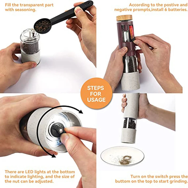 Elektryczny młynek do soli i pieprzu – Ergonomiczny młynek do przypraw ceramiczny, idealny do kuchni, łatwy w użyciu 3