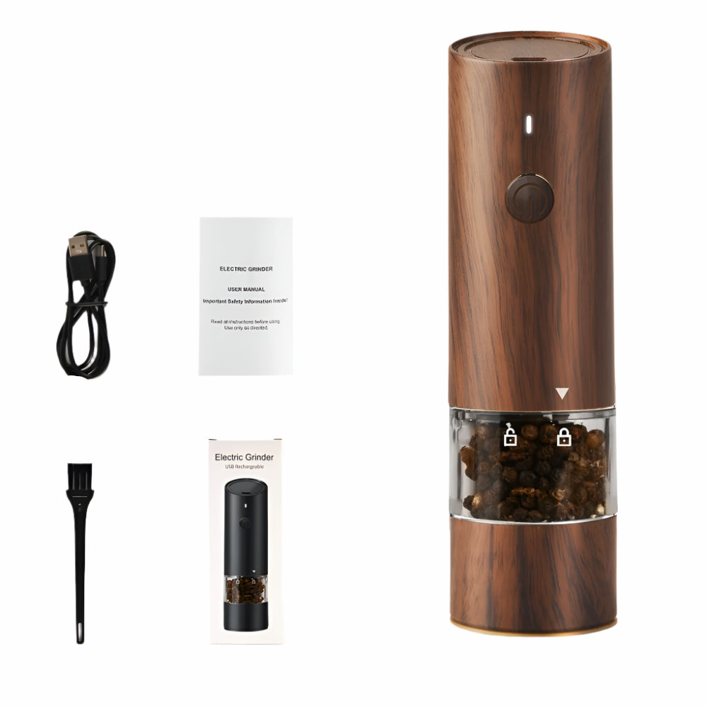 Elektryczny młynek do soli i pieprzu – Regulowana grubość, drewniany design, ładowany przez USB, idealny do przypraw 8