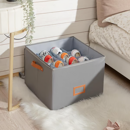 Faltowa Skrzynka na Buty na 16 Par – Przezroczysty Pokrywka, Wymiary 43x32x30 cm, Stabilna Konstrukcja z Materiału Oxford 1