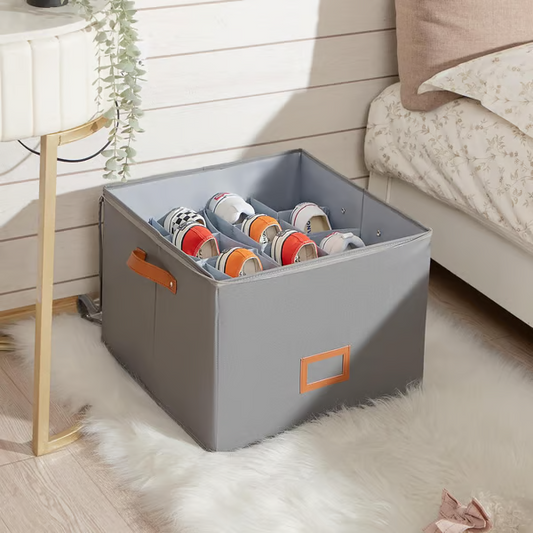 Faltowa Skrzynka na Buty na 16 Par – Przezroczysty Pokrywka, Wymiary 43x32x30 cm, Stabilna Konstrukcja z Materiału Oxford 1