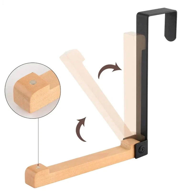 Faltowy Haczyk na Drzwi z Drewna Lotosowego i Stali – Stylowy i Funkcjonalny Organizer Ubrań, Czarny/Biały 3