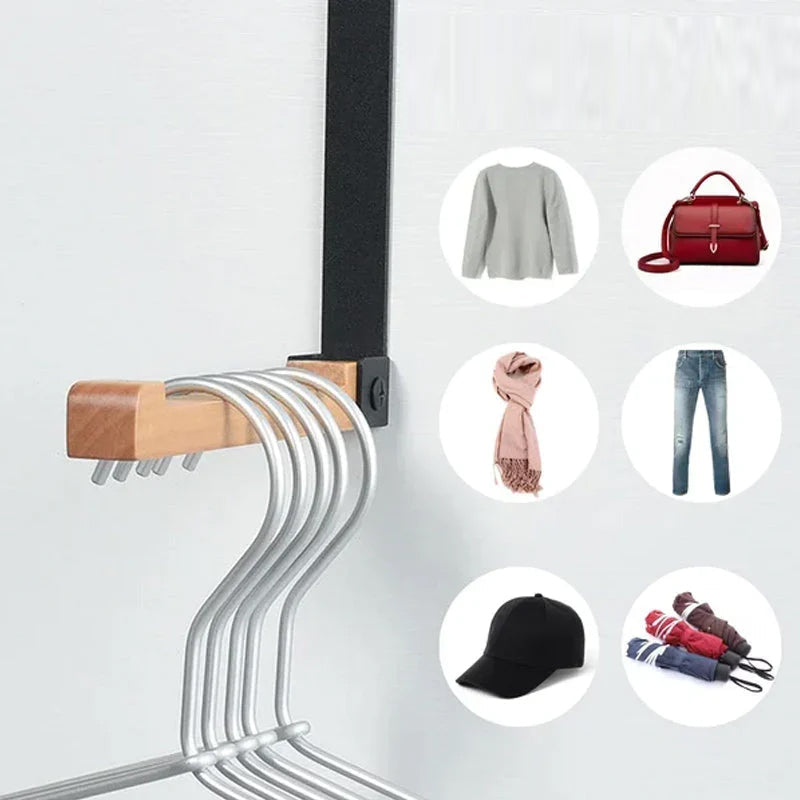 Faltowy Haczyk na Drzwi z Drewna Lotosowego i Stali – Stylowy i Funkcjonalny Organizer Ubrań, Czarny/Biały 5