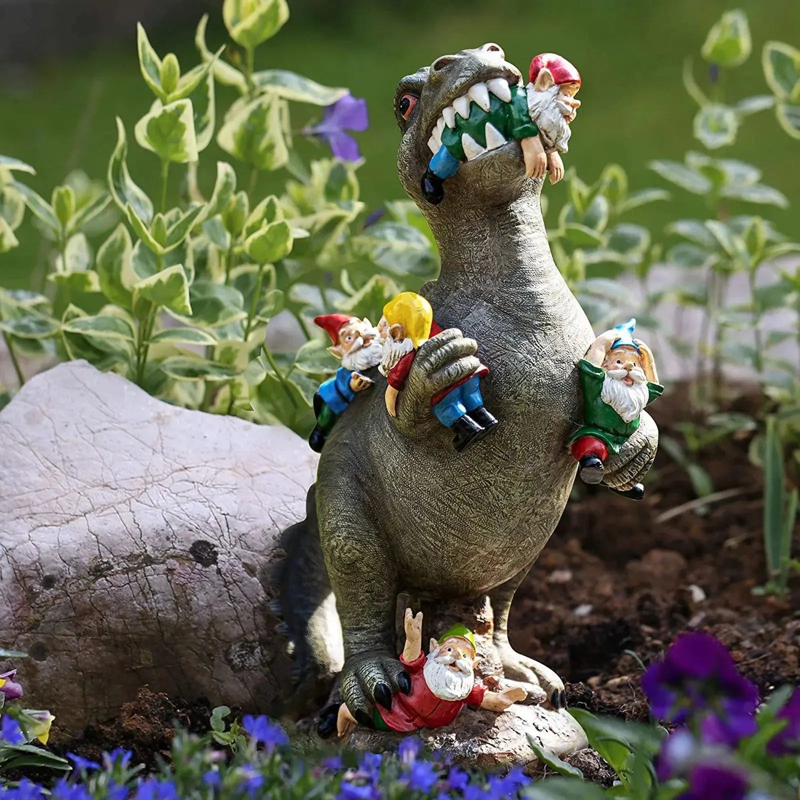 Figurka dekoracyjna do ogrodu Gnomezilla – kolorowy wzór dinozaura, który zapewni wyjątkowe doznania w ogrodzie. 2