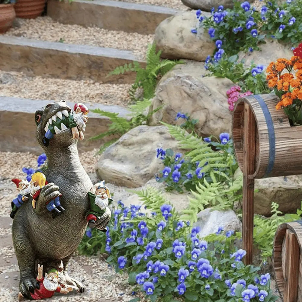 Figurka dekoracyjna do ogrodu Gnomezilla – kolorowy wzór dinozaura, który zapewni wyjątkowe doznania w ogrodzie. 4