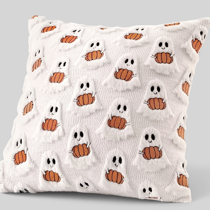Dekoracyjna poduszka Halloween z motywem duchów i dyń – kolor beżowy