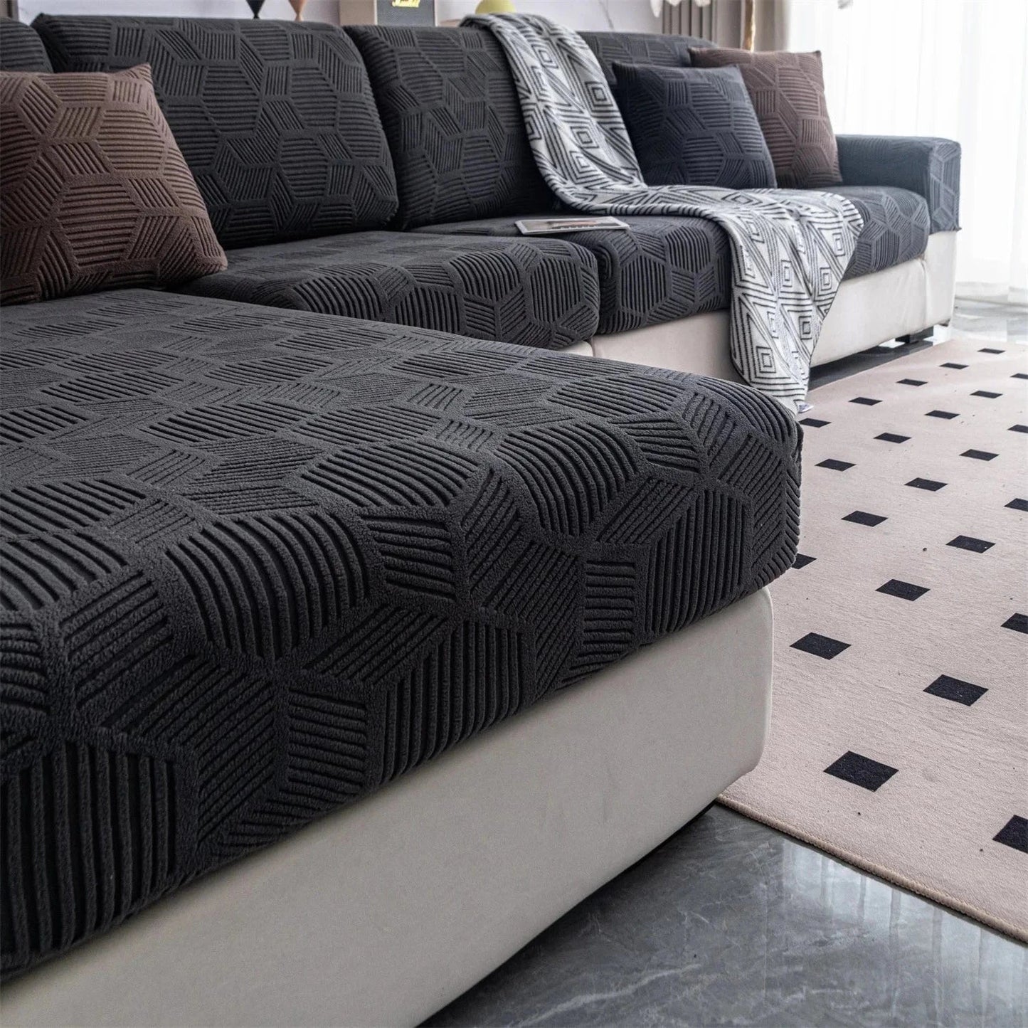 Gorący Uniwersalny Pokrowiec na Kanapę – Geometryczny Design, Ochrona Mebli i Przyjazny Zwierzętom [pokrowiec na sofę] 4