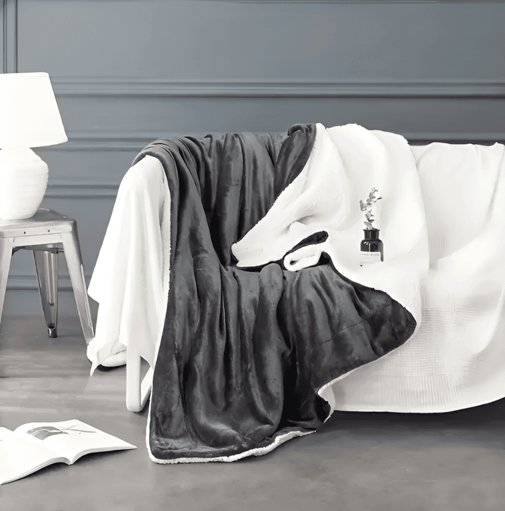 Gruby Ciepły Koc Fleece, Dwustronny Flanelowy Koc Sherpa, Idealny na Zimowe Wieczory, 70x100cm - Granatowy 2