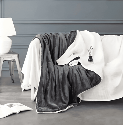 Gruby Ciepły Koc Fleece, Dwustronny Flanelowy Koc Sherpa, Idealny na Zimowe Wieczory, 70x100cm - Granatowy 2