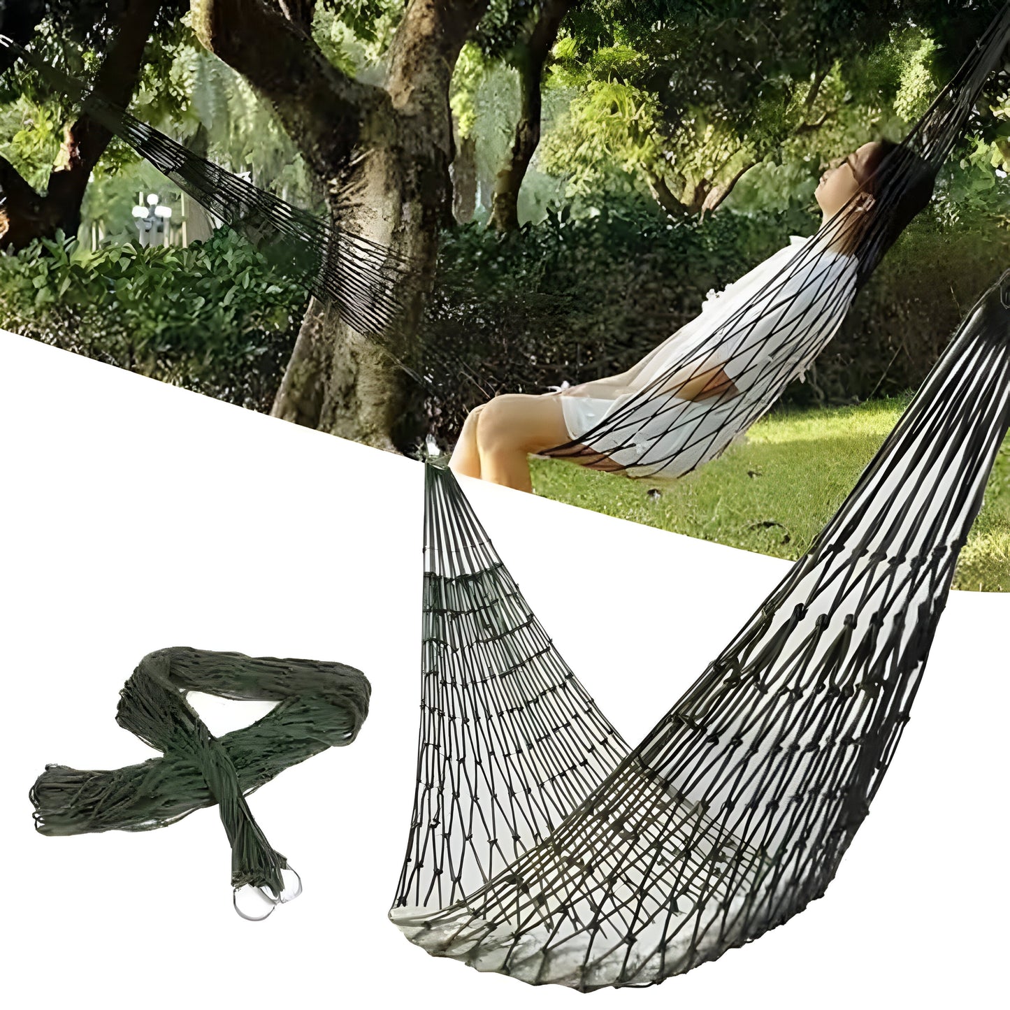 Hamak Dwuosobowy Ogrodowy Przenośny z Wytrzymałego Nylonu – Idealny do Camping i Relaksu, Wymiary 320x200 cm 2
