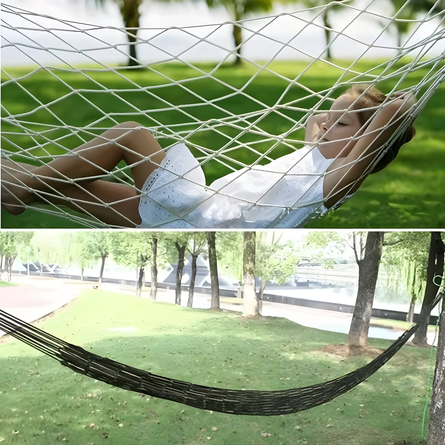 Hamak Dwuosobowy Ogrodowy Przenośny z Wytrzymałego Nylonu – Idealny do Camping i Relaksu, Wymiary 320x200 cm 3