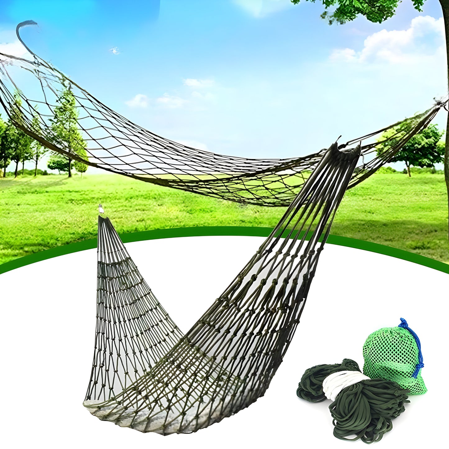 Hamak Dwuosobowy Ogrodowy Przenośny z Wytrzymałego Nylonu – Idealny do Camping i Relaksu, Wymiary 320x200 cm 7