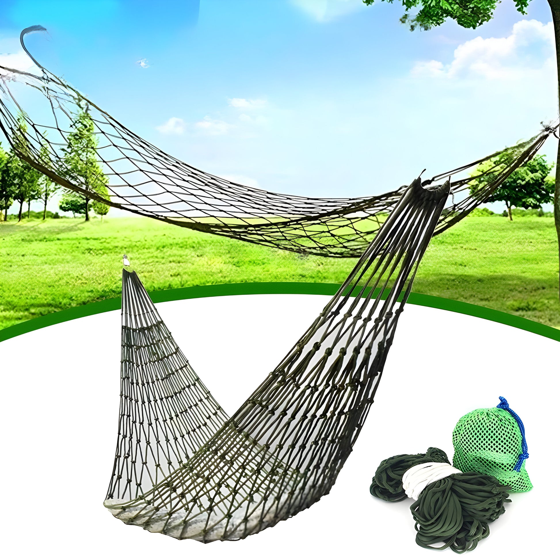 Hamak Dwuosobowy Ogrodowy Przenośny z Wytrzymałego Nylonu – Idealny do Camping i Relaksu, Wymiary 320x200 cm 7
