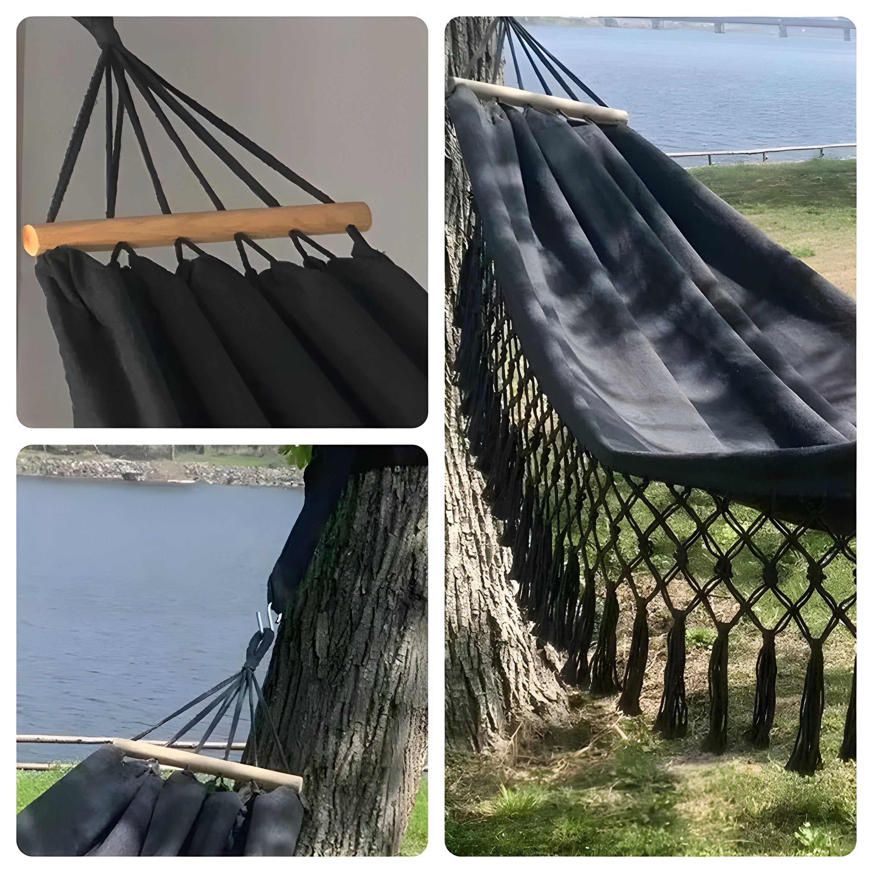 Hamak Dwuosobowy Ogrodowy ze Stelażem z Makramé – Wygodny i Elegancki Hamak na Zewnątrz 3