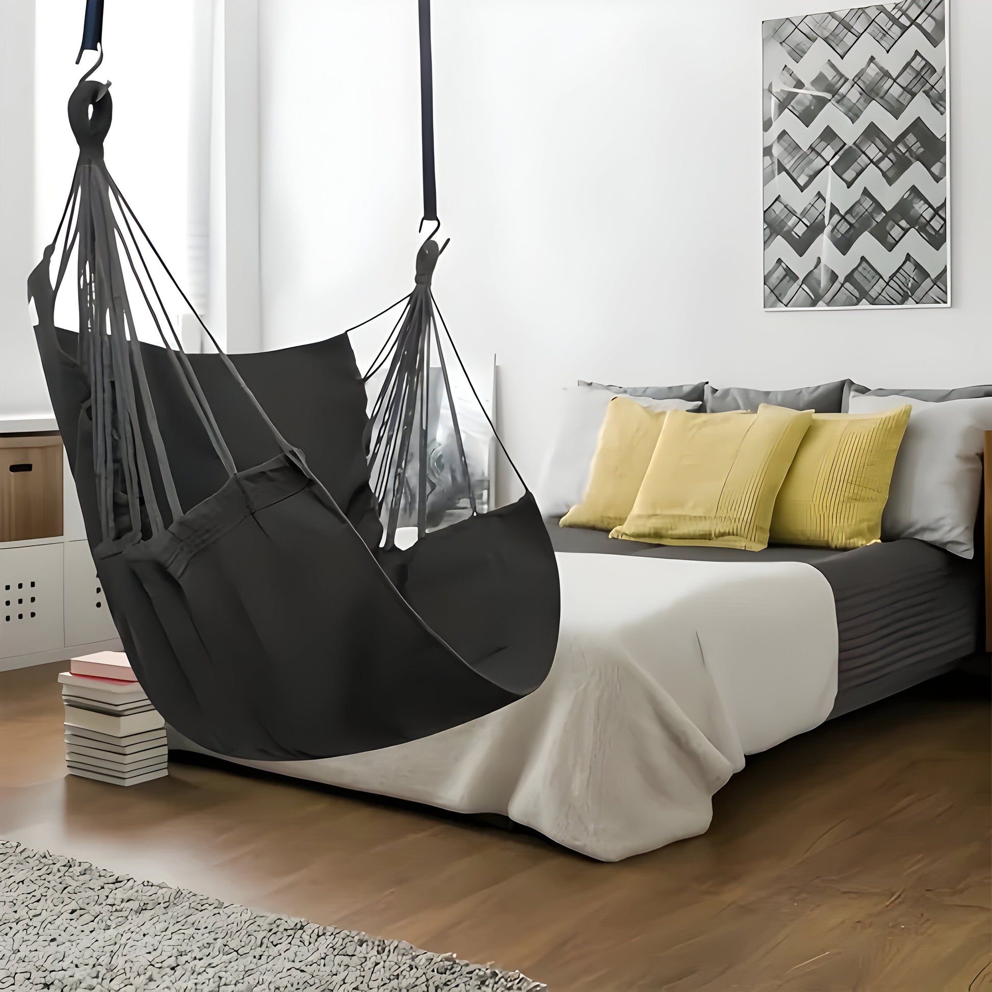 Hengekøye Hengestol z Ergonomicznym Wsparciem – Szary, Bawełna, 120x80 cm, Idealna do Ogrodu i Wnętrz 3