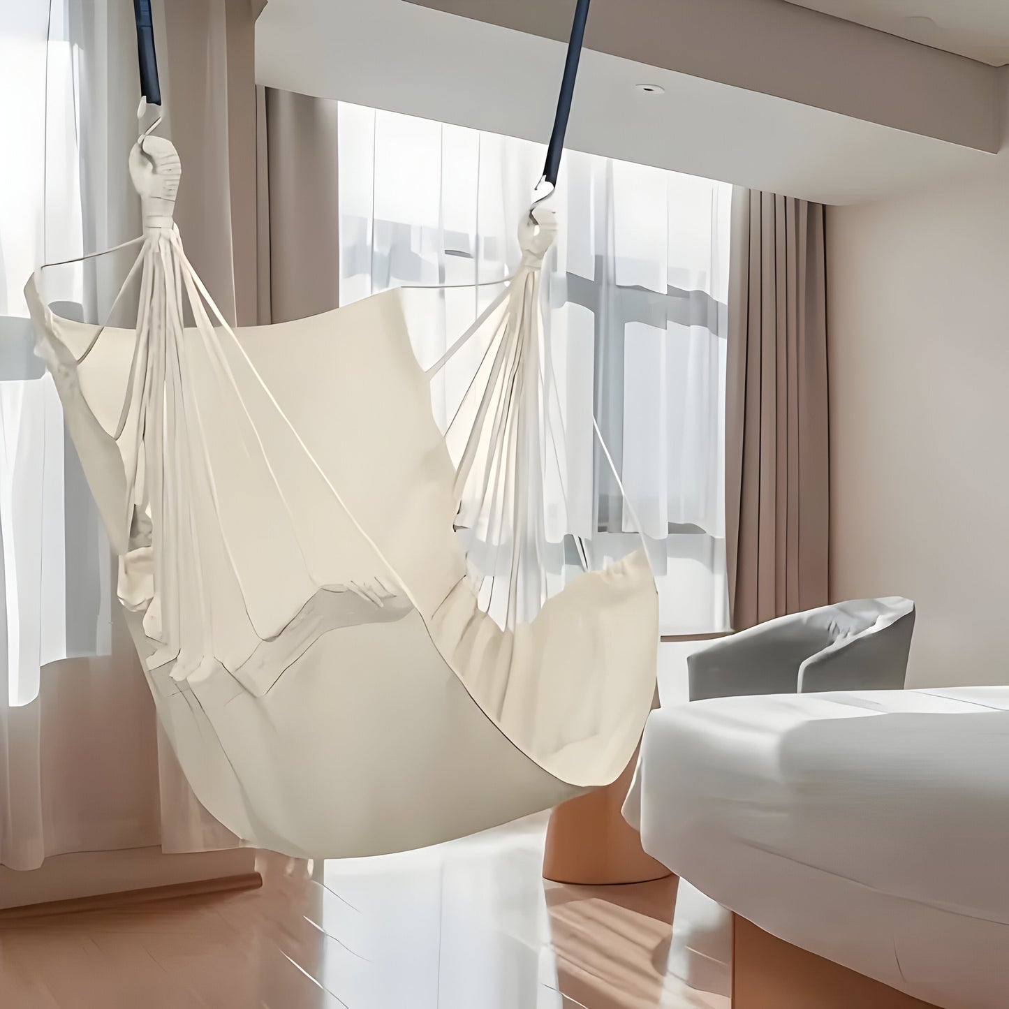 Hengekøye Hengestol z Ergonomicznym Wsparciem – Szary, Bawełna, 120x80 cm, Idealna do Ogrodu i Wnętrz 6
