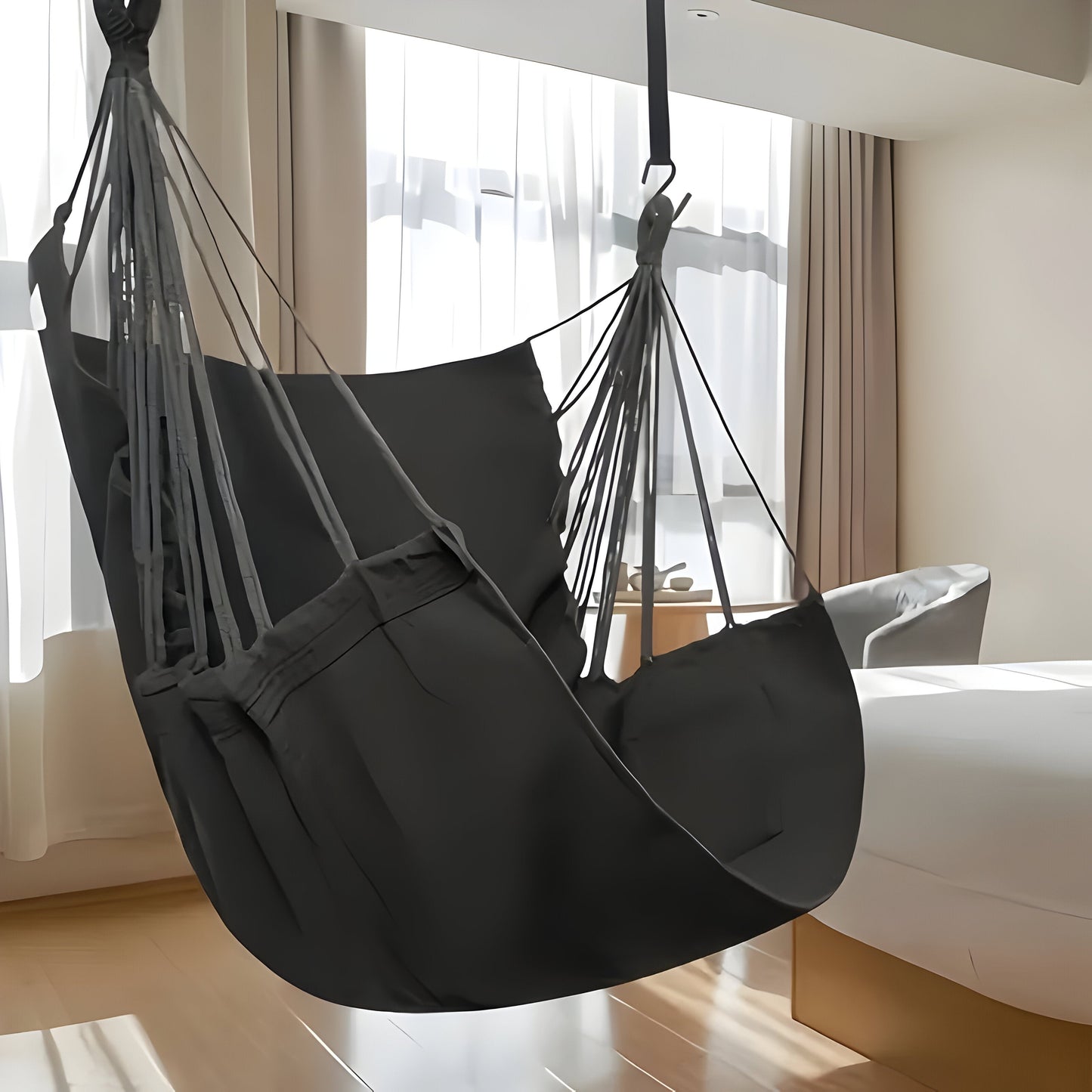 Hengekøye Hengestol z Ergonomicznym Wsparciem – Szary, Bawełna, 120x80 cm, Idealna do Ogrodu i Wnętrz 7