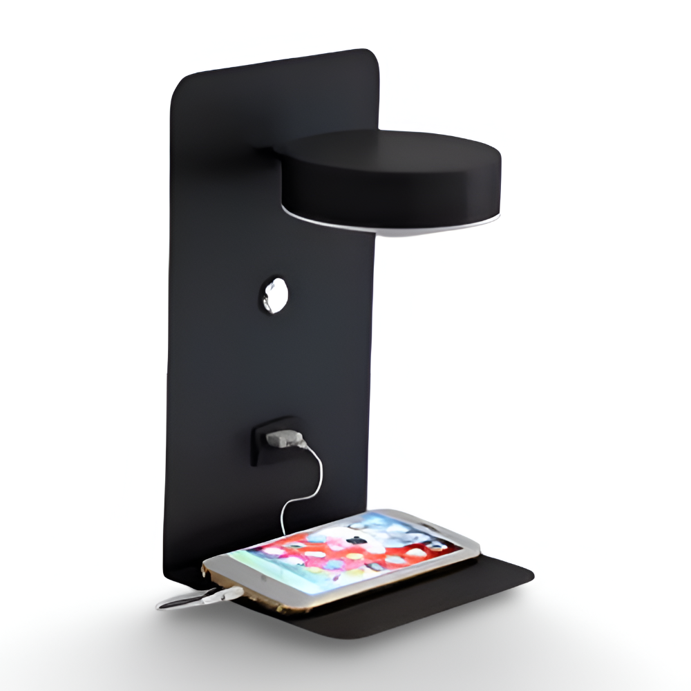 Kinkiet LED Aluminiowy z Półką i Ładowaniem USB – Nowoczesny Kinkiet Ścienny do Sypialni i Salonu, ściemnianie Trójkolorowe 0