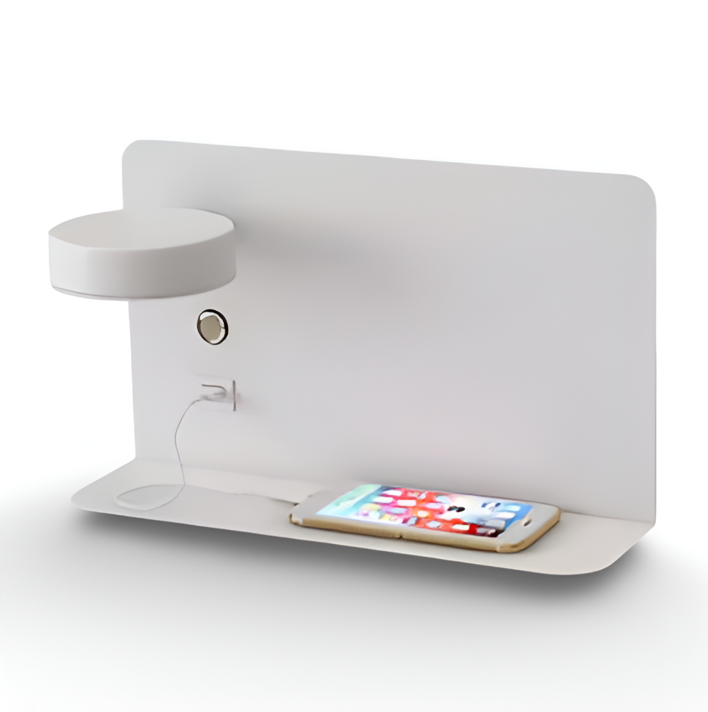 Kinkiet LED Aluminiowy z Półką i Ładowaniem USB – Nowoczesny Kinkiet Ścienny do Sypialni i Salonu, ściemnianie Trójkolorowe 12