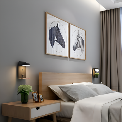 Kinkiet LED Aluminiowy z Półką i Ładowaniem USB – Nowoczesny Kinkiet Ścienny do Sypialni i Salonu, ściemnianie Trójkolorowe 3