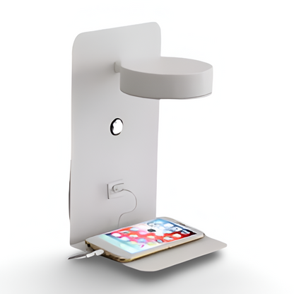 Kinkiet LED Aluminiowy z Półką i Ładowaniem USB – Nowoczesny Kinkiet Ścienny do Sypialni i Salonu, ściemnianie Trójkolorowe 9