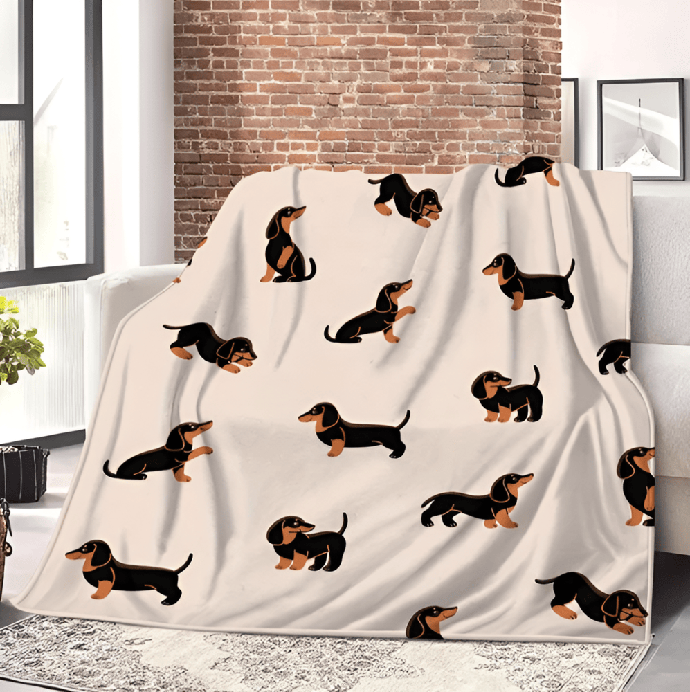 Koc dla psa z Wzorem Jamnika, Miękki Fleece 70x100cm, Idealny na Cały Rok, Przyjazny dla Zwierząt 1