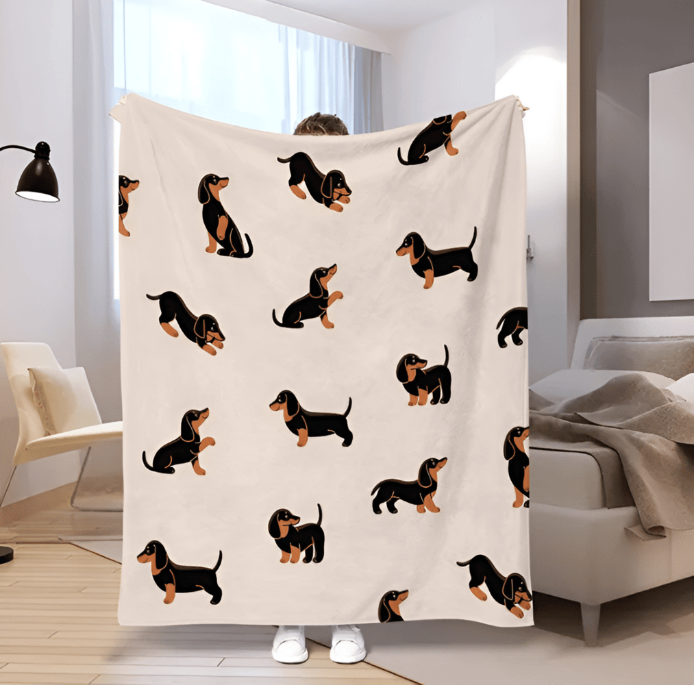 Koc dla psa z Wzorem Jamnika, Miękki Fleece 70x100cm, Idealny na Cały Rok, Przyjazny dla Zwierząt 2