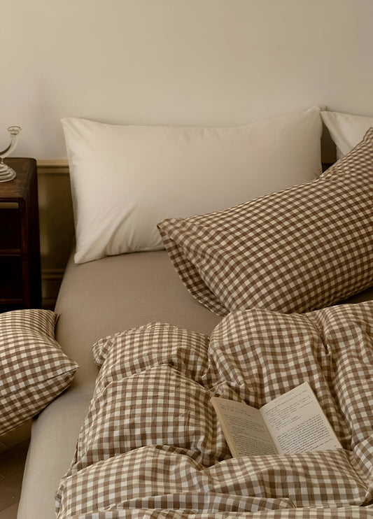 Komplet pościeli bawełnianej 180x200 – Elegancki zestaw w kratkę Gingham, idealny na każdą porę roku 0