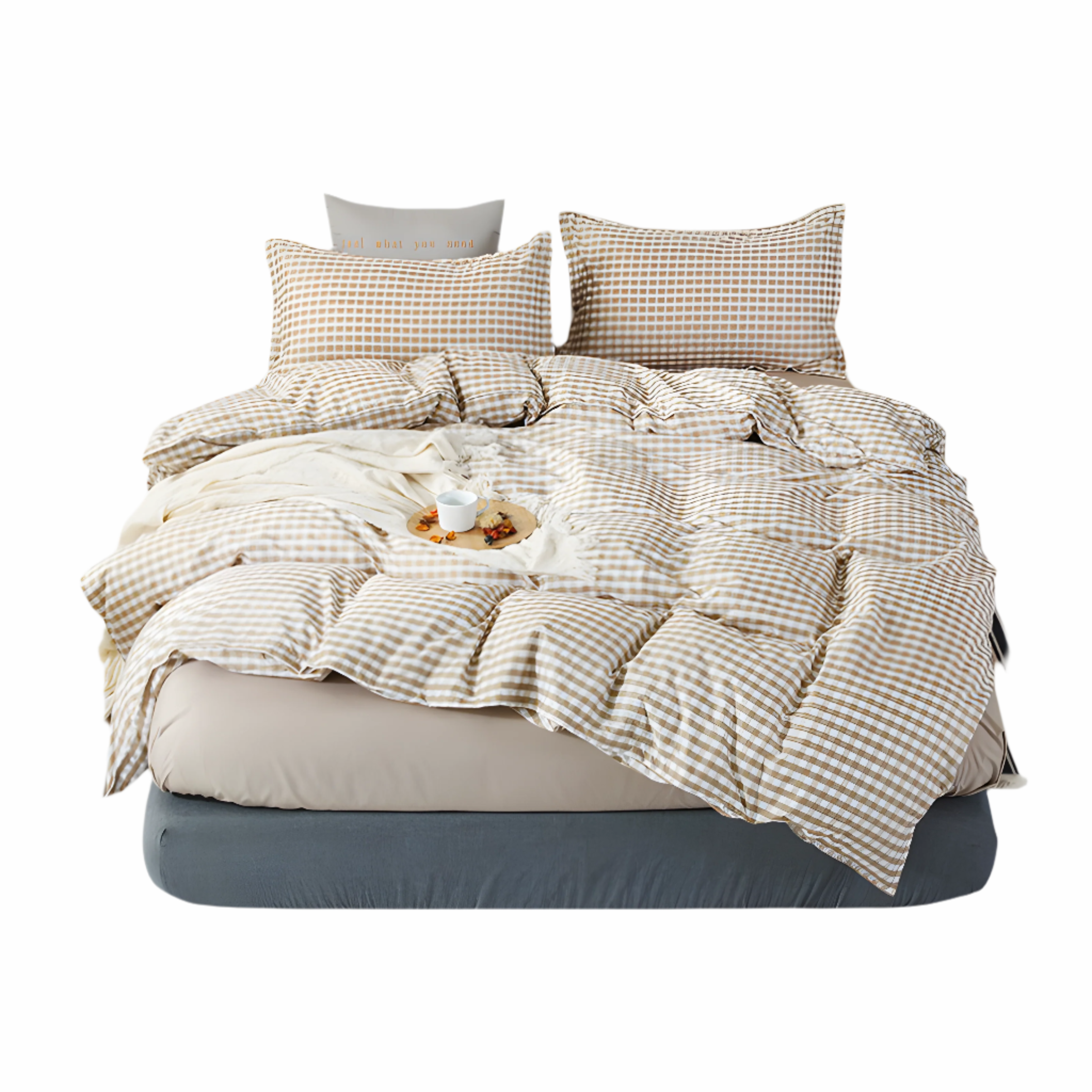 Komplet pościeli bawełnianej 180x200 – Elegancki zestaw w kratkę Gingham, idealny na każdą porę roku 1