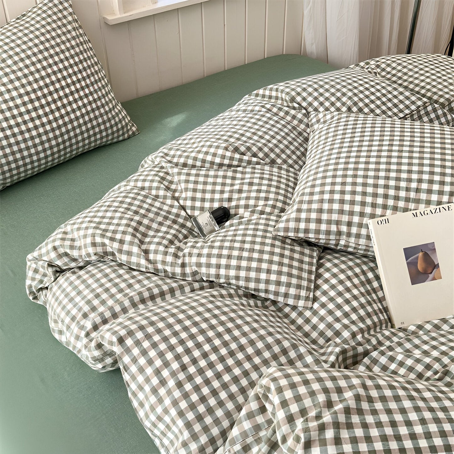Komplet pościeli bawełnianej 180x200 – Elegancki zestaw w kratkę Gingham, idealny na każdą porę roku 10