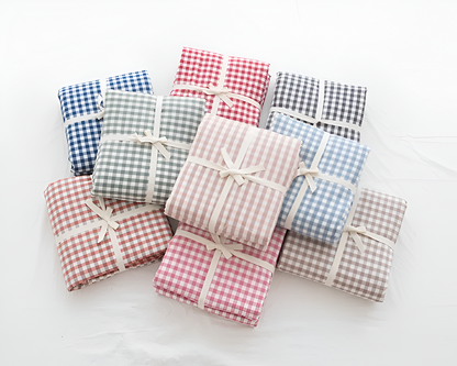Komplet pościeli bawełnianej 180x200 – Elegancki zestaw w kratkę Gingham, idealny na każdą porę roku 2