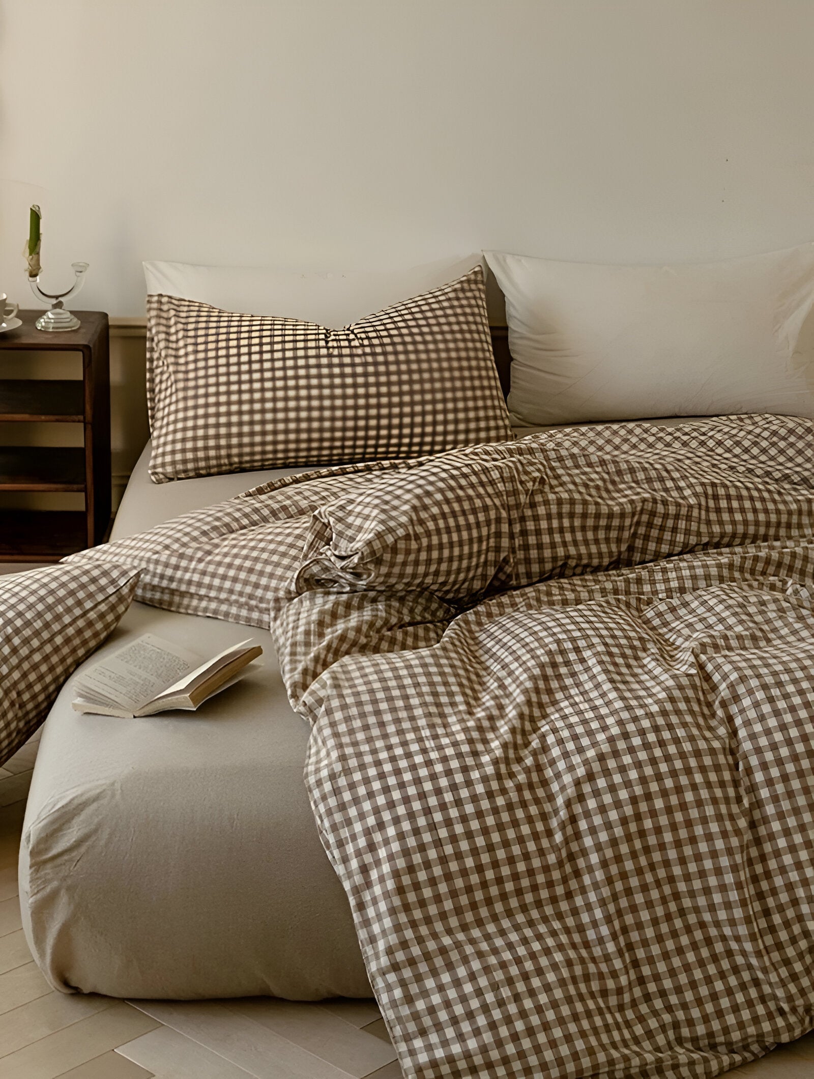 Komplet pościeli bawełnianej 180x200 – Elegancki zestaw w kratkę Gingham, idealny na każdą porę roku 7