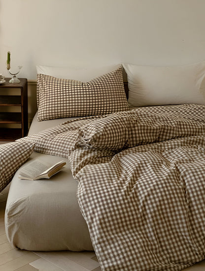 Komplet pościeli bawełnianej 180x200 – Elegancki zestaw w kratkę Gingham, idealny na każdą porę roku 7