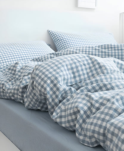 Komplet pościeli bawełnianej 180x200 – Elegancki zestaw w kratkę Gingham, idealny na każdą porę roku 8