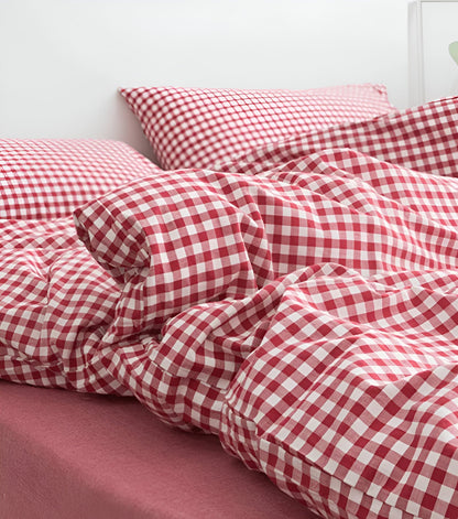 Komplet pościeli bawełnianej 180x200 – Elegancki zestaw w kratkę Gingham, idealny na każdą porę roku 9